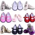 Beautiful Bow Lace Leather Doll Shoes 7 cm For 18 Inch Doll 43 CM Born Baby Doll Toys For Girls Our