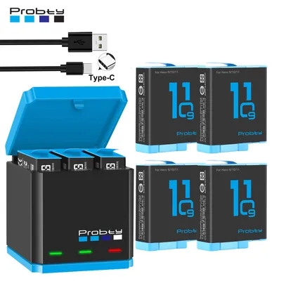 For GoPro Hero 12 Hero 10/11 1850 mAh Battery 3 card slot LED light battery charger battery storage GoPro Hero 9 12 Black