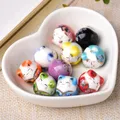 5pcs Cross Hole Fortune Cat 16x14mm Ceramic Porcelain Loose Beads for Jewelry Making DIY Crafts