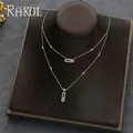 RAKOL Double Layer Zircon Necklaces Woman Tag Shape Pendants Choker Necklace Party Jewelry Gift