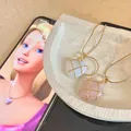 2022 Fashion Opal Heart Necklace Crystal Castle Necklace For Woman Girls Rose Quartz Barbie Necklace