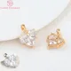 (280)4PCS 14x14.5MM Hole 2.5MM 24K Gold Color Brass with Zircon Heart Charms Pendants High Quality