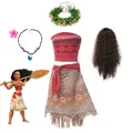 Moana Dresses Girls Kids Clothes Cosplay Vaiana Princess Dress Necklace Wig Children Carnival Party