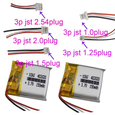 2pcs 3.7V 150mAh 0.555Wh Li Polymer Battery JST 3pin 1.0/1.25/1.5/2.0/2.54mm Plug 402020 For Mouse GPS Bluetooth Smart Watch
