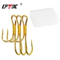 FTK 20Pcs Barbed Golden Double Fishing Hooks Ryder Pike Dead Bait Predator Salmon Trout Perch Ringed