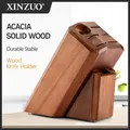 XINZUO Acacia Solid Wood Knife Holder For 5 Pieces Knives & 1 Pieces Kitchen Scissors & 1 Pieces