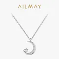 Ailmay Fashion 925 Sterling Silver Moonlight Little Star CZ Pendant Necklace For Women Girls Party