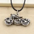 New Fashion Tibetan Silver Color Pendant Motorcycle Necklace Choker Charm Black Leather Cord Factory