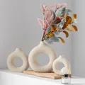Nordic Ceramic Vase Circular Hollow Donuts Flower Pot Home Living Room Decoration Accessories