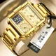 LIGE Luxury Original Men Sports Wrist Watch Gold Quartz Steel Waterproof Dual Display Clock Watches