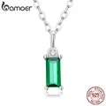 Bamoer 925 Sterling Silver Green Zircon Pendant Necklace for Women Fine Jewelry Plated Gold Link