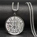 Witchcraft Pentagram Stainless Steel Necklace Chain for Men Jewish Hebrew Tetragrammaton Necklace