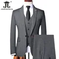 S-5XL (Jacket + Vest + Pants) Retro Gentleman Classic Fashion Plaid Mens Formal Business Slim Suit