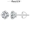 Bamoer U 0.5/1CT D Color VVS1 EX Moissanite Stud Earrings S925 Platinum Plated Earrings Lab Diamond