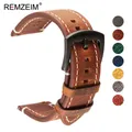 REMZEIM Genuine Leather Watchbands Bracelet Black Blue Gray Brown Cowhide Watch Strap Women Men 18mm