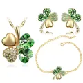 Crystal Clover 4 Leaf leaves heart pendant Jewelry sets necklace earrings bracelet women lovers cute