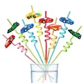 8pcs 25cm Reusable Race Car Drinking Straws Car Reusable Plastic Drinking Straw For Boy Racing Car