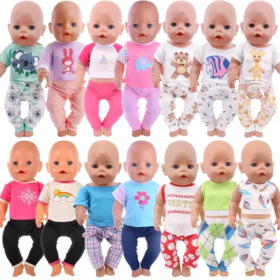 2 Pcs/Set Cute Pajamas Doll Accessories Clothes Dress For 18 Inch Girl Doll & 43 cm New Born Baby