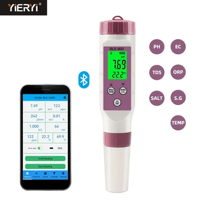 7 in 1 Temp ORP EC TDS Salinity S.G PH Meter Online Blue Tooth Water Quality Tester APP Control for