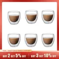 5 Sizes 6 Pack Clear Double Wall Glass Coffee Mugs Insulated Layer Cups Set for Bar Tea Milk Juice