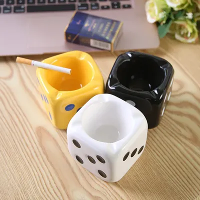 1PC Creative Ceramic Cigarette Ashtray Dice Shaped Ash Tray Desk Accessories for Home Office Weed Smoker Gift