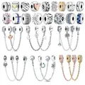 Spacer Clip Charms Safety Chain 925 Sterling Silver Pave Daisy Heart Charms Fit Pandora 925 Original