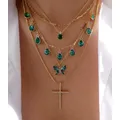 Boho Green Stone Water Drop Alloy Pendant Necklace For Women Fashion Gold Color Multilayered Beaded