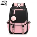 Fengdong large school bags for teenage girls USB port canvas schoolbag student book bag fashion