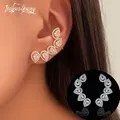 Luxury Pear Cut Cubic Zircon Cuff Stud Earrings for Women Fashion Silver Color Flower Stud Earings
