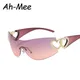 Rimless Y2K Sunglasses Women Trendy Gradient 2000'S Wrap Around Sun Glasses Punk One Piece Goggles