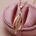 New Fine 585 Rose Gold Long Pendant Necklace for Women Geometry Natural Zircon Wedding Necklace