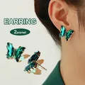 2pcs/set Luxury Glass Crystal Butterfly Earring for Women Handmade Drop Earring Colorful Butterfly