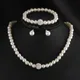 Womens Bride Wedding Jewelry Set Rhinestone Faux Pearl Necklace Bracelet Earring