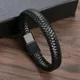 Fashion Punk Men Jewelry Black Braided Leather Bracelet Stainless Steel Magnetic Clasp Fashion