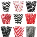 25pcs Black Red Paper Straws Design Straws For Birthday Wedding Decorative Party Event Drinking