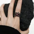 Black Gothic Irregular Thorns Ruby Rings Retro Hip-hop Personality Adjustable Finger Ring for Men