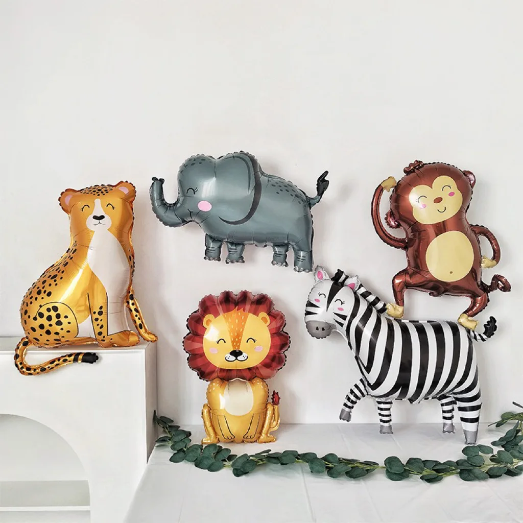 New Cartoon Animal Theme Foil Balloon Jungle Safari Forest Lion Rabbit Kids Birthday Decoration Supplies Elephant Giraffe Baloon