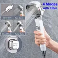Shower Head Water Saving Spray 4 Mode Adjustable High Pressure Shower One-key Stop Water Massage Eco