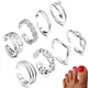 8PCS Tail Foot Ring Gifts Adjustable Open Toe Rings Set Summer Beach Vacation Kunuckle Jewelry