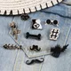 Brooch Pins Fashion 11 Style Black Series Cat Beard Bones Glasses Rose Tai Chi Badge brooches Lapel