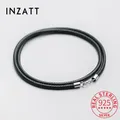 INZATT Real 925 Sterling Silver Black Leather Rope Choker Necklace For Women Classic Fine Jewelry