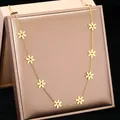 Stainless Steel Necklaces Vintage Flower Choker Personality Design Y2K Chain Korean Fashion Necklace