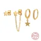 BOAKO 4pcs/ Set S925 Silver Star Moon Stud Earrings 2021 Trend Earrings For Women Piercing Earrings
