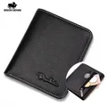 BISON DENIM Men Wallets Black Genuine Leather Purse For Men Business Card Holder Men's Wallet Mini