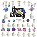 Space Universe Cake Topper Rocket Planet Cupcake Toppers Astronaut Kids Space Theme Party Happy