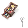 Cute 1pcs 1:12 Vintage Sewing Needlework Needle Scissors Kit Box Dollhouse Miniature Decor Kids Gift