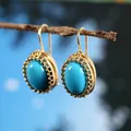 Unique Yellow Gold Color Filled Green Emerald Earrings Dangle Hoop Earring Anniversary Proposal