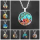 Abstract Oil Painting House and Tree Women Chain Necklace Starry Night Glass Cabochon Pendant