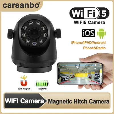 Carsanbo 5G WIFI Magnetic Hitch Camera HD Night Vision Wireless Rear View Backup Monitor Can Last For 8 Hours For Bus RV Truck