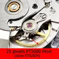 Genuine 25 Jewels Original PT5000 Mechanical Movement With Datewheel 28800/Hour Frequency Wristwatch